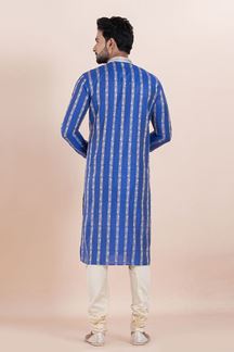 Picture of Elegant Blue Designer Men’s Kurta for Engagement, Festivals, Sangeet and Party
