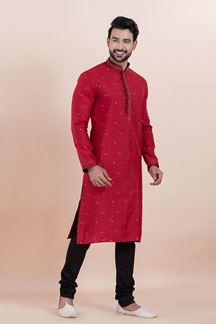Picture of Fancy Maroon Designer Men’s Kurta for Engagement, Reception, Festivals, Sangeet and Party