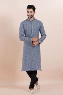 Picture of Marvelous Grey Designer Men’s Kurta for Festivals, Sangeet, and Party