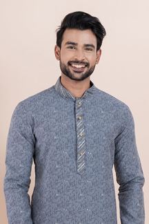 Picture of Marvelous Grey Designer Men’s Kurta for Festivals, Sangeet, and Party