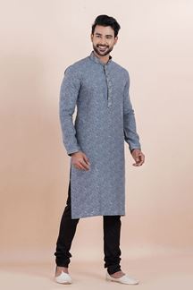 Picture of Marvelous Grey Designer Men’s Kurta for Festivals, Sangeet, and Party