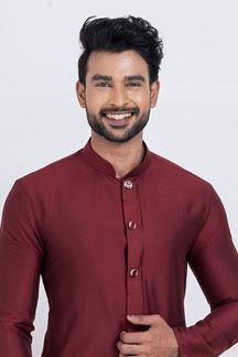 Picture of Awesome Maroon Designer Men’s Kurta for Engagement, Reception, Festivals, Sangeet, and Party