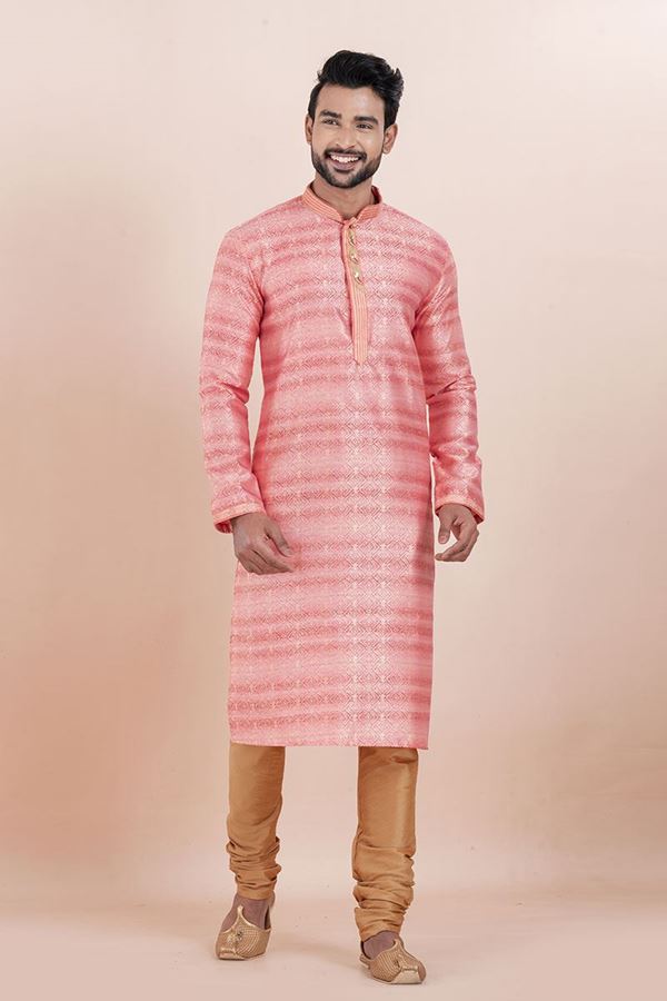 Picture of Royal Pink Designer Men’s Kurta for Engagement, Reception, Festivals, Sangeet, and Party
