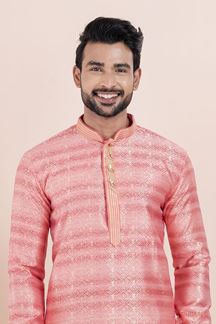 Picture of Royal Pink Designer Men’s Kurta for Engagement, Reception, Festivals, Sangeet, and Party