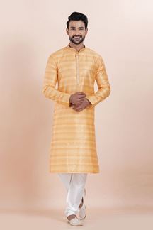 Picture of Splendid Orange Designer Men’s Kurta for Engagement, Reception, Festivals, Sangeet, and Party