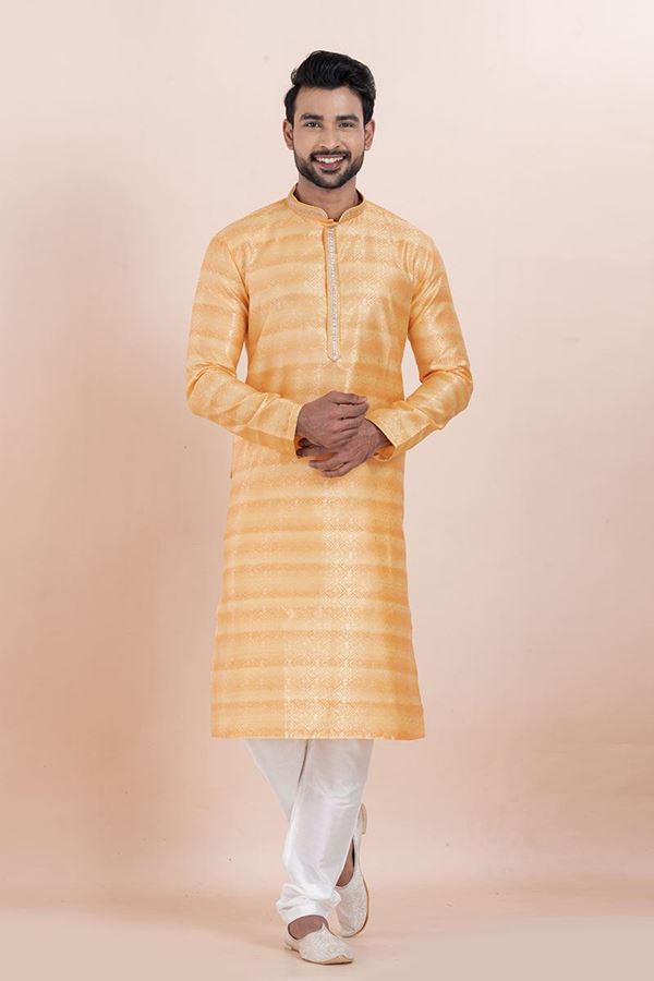 Picture of Splendid Orange Designer Men’s Kurta for Engagement, Reception, Festivals, Sangeet, and Party