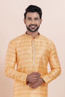 Picture of Splendid Orange Designer Men’s Kurta for Engagement, Reception, Festivals, Sangeet, and Party