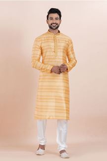 Picture of Enticing Orange Designer Men’s Kurta for Engagement, Reception, Festivals, Sangeet, and Party