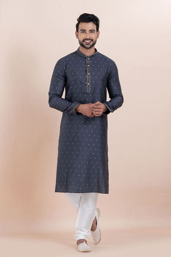 Picture of Charming Navy Blue Designer Men’s Kurta for Engagement, Reception, Festivals, Sangeet, and Party