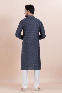 Picture of Charming Navy Blue Designer Men’s Kurta for Engagement, Reception, Festivals, Sangeet, and Party
