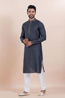 Picture of Charming Navy Blue Designer Men’s Kurta for Engagement, Reception, Festivals, Sangeet, and Party