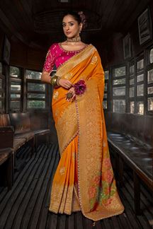 Picture of  Captivating Soft Dola Viscose Silk Designer Saree for Haldi, Wedding, Reception, Festivals, Sangeet, and Parties