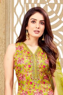 Picture of Classy Green Designer Straight Cut Suit for Mehendi, Festivals, Sangeet, and Parties