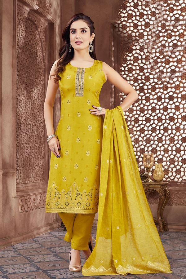 Picture of Pretty Mustard Designer Straight Cut Suit for Haldi, Festivals, Sangeet, and Parties