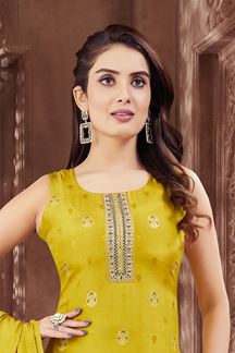 Picture of Pretty Mustard Designer Straight Cut Suit for Haldi, Festivals, Sangeet, and Parties