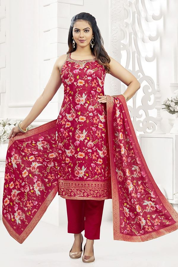 Picture of Surreal Red Designer Straight Cut Suit for Reception, Festivals, Sangeet, and Parties