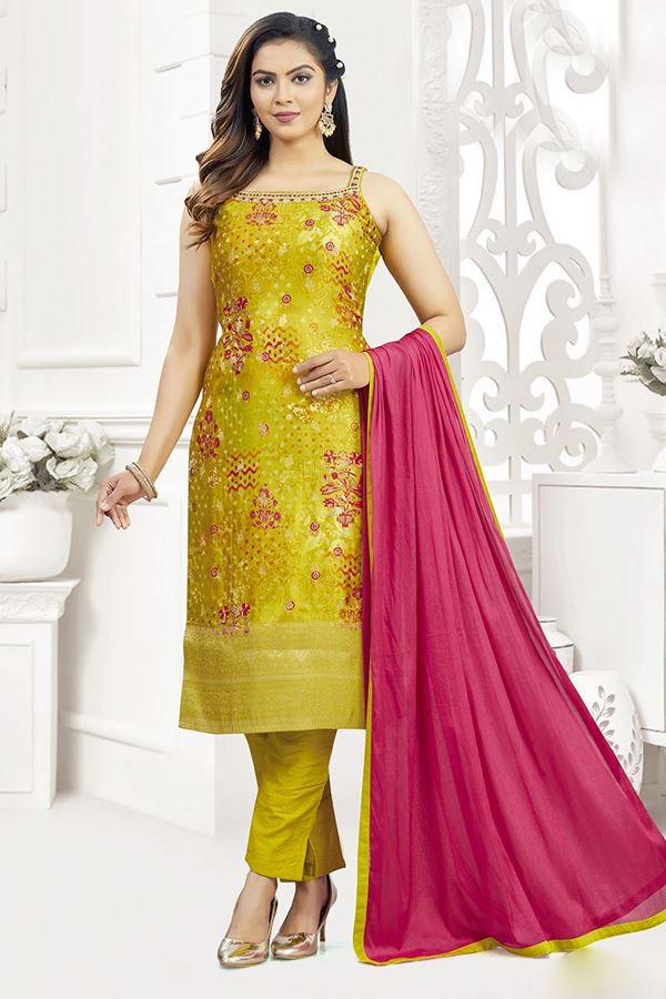 Picture of Aesthetic Mustard Designer Straight Cut Suit for Haldi, Festivals, Sangeet, and Parties
