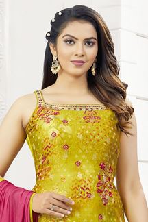 Picture of Aesthetic Mustard Designer Straight Cut Suit for Haldi, Festivals, Sangeet, and Parties