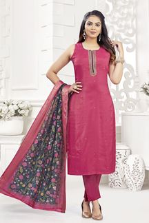 Picture of Enticing Pink Designer Straight Cut Suit for Festivals, Sangeet, and Parties