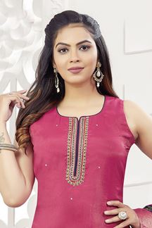 Picture of Enticing Pink Designer Straight Cut Suit for Festivals, Sangeet, and Parties