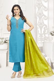 Picture of Irresistible Sky Blue Designer Straight Cut Suit for Festivals, Sangeet, and Parties