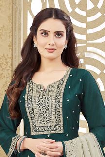 Picture of Lovely Peacock Blue Designer Straight Cut Suit for Wedding, Reception, Festivals, Sangeet, and Parties