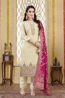 Picture of Charming Off-White Designer Straight Cut Suit for Wedding, Reception, Festivals, Sangeet, and Parties