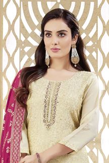 Picture of Charming Off-White Designer Straight Cut Suit for Wedding, Reception, Festivals, Sangeet, and Parties