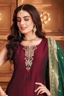 Picture of Marvelous Maroon Designer Straight Cut Suit for Wedding, Reception, Festivals, Sangeet, and Parties