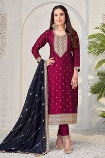 Picture of Appealing Maroon Designer Straight Cut Suit for Wedding, Reception, Festivals, Sangeet, and Parties