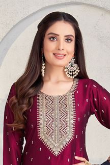 Picture of Appealing Maroon Designer Straight Cut Suit for Wedding, Reception, Festivals, Sangeet, and Parties