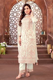 Picture of Divine Light Green Designer Straight Cut Suit for Engagement, Reception, Festivals, Sangeet, and Parties
