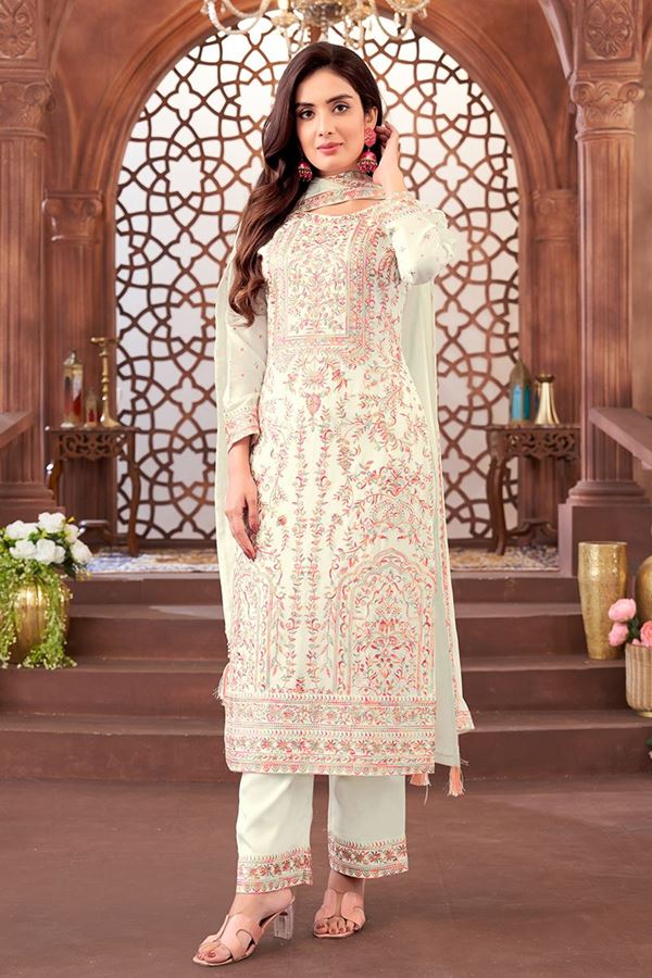 Picture of Divine Light Green Designer Straight Cut Suit for Engagement, Reception, Festivals, Sangeet, and Parties