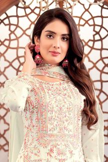 Picture of Divine Light Green Designer Straight Cut Suit for Engagement, Reception, Festivals, Sangeet, and Parties
