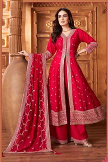 Picture of Captivating Red Silk Designer Anarkali Suit for Wedding, Reception, Festivals, Sangeet, and Parties