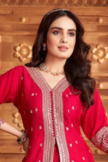 Picture of Captivating Red Silk Designer Anarkali Suit for Wedding, Reception, Festivals, Sangeet, and Parties