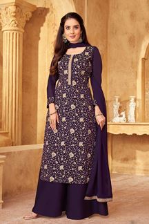 Picture of Spectacular Purple Georgette Designer Palazzo Suit for Wedding, Reception, Sangeet, Festivals, and Parties