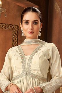 Picture of Outstanding Cream Designer Straight Cut Suit for Engagement, Reception, Festivals, Sangeet, and Parties