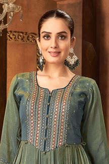 Picture of Alluring Teal Designer Straight Cut Suit for Engagement, Reception, Festivals, Sangeet, and Parties