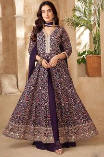 Picture of Fascinating Purple Georgette Designer Anarkali Suit for Wedding, Reception, Festivals, Sangeet, and Parties