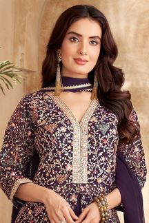 Picture of Fascinating Purple Georgette Designer Anarkali Suit for Wedding, Reception, Festivals, Sangeet, and Parties