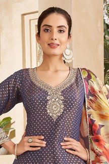 Picture of Creative Purple Silk Designer Anarkali Suit for Engagement, Wedding, Reception, Festivals, Sangeet, and Parties