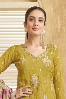 Picture of Ethnic Mustard Designer Palazzo Suit for Haldi, Engagement, Reception, Wedding, Festivals, Sangeet, and Parties