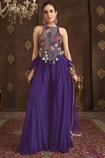 Picture of Surreal Navy Blue Designer Palazzo Suit for Engagement, Reception, Festivals, Sangeet, and Parties