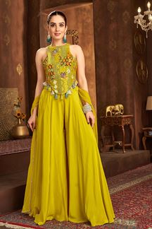 Picture of Royal Yellow Designer Palazzo Suit for Haldi, Engagement, Reception, Festivals, Sangeet, and Parties