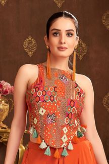 Picture of Aesthetic Orange Designer Palazzo Suit for Engagement, Reception, Festivals, Sangeet, and Parties