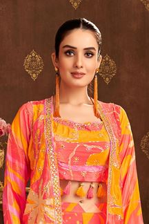 Picture of Enticing Peach and Orange Designer Palazzo Suit for Engagement, Reception, Festivals, Sangeet, and Parties