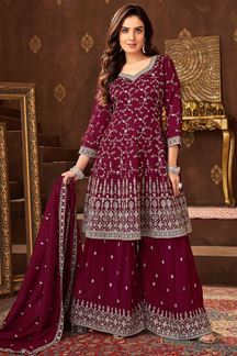 Picture of Irresistible Maroon Designer Palazzo Suit for Wedding, Reception, Festivals, Sangeet, and Parties