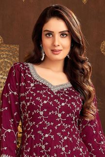 Picture of Irresistible Maroon Designer Palazzo Suit for Wedding, Reception, Festivals, Sangeet, and Parties