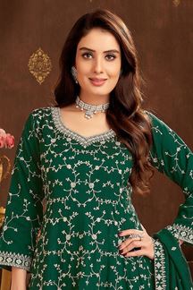Picture of Delightful Dark Green Designer Palazzo Suit for Mehendi, Wedding, Reception, Festivals, Sangeet, and Parties